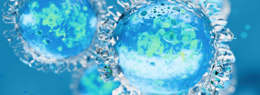 Stylized microscopic view of a virus cell showing mitochondria and cell structures.